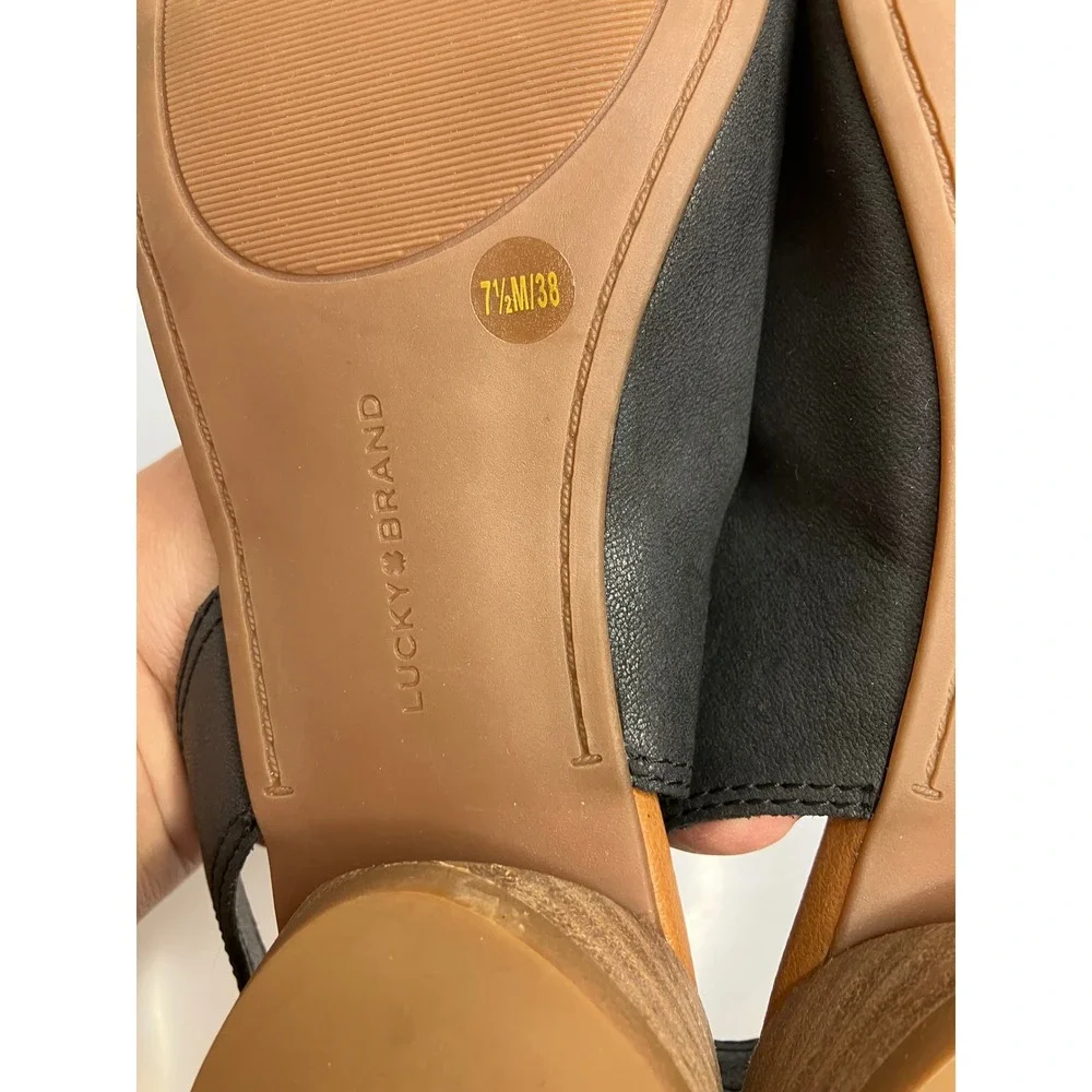 Lucky Brand Rimma Sandals Women 7.5 Black Excellent Leather Slingback Block Heel